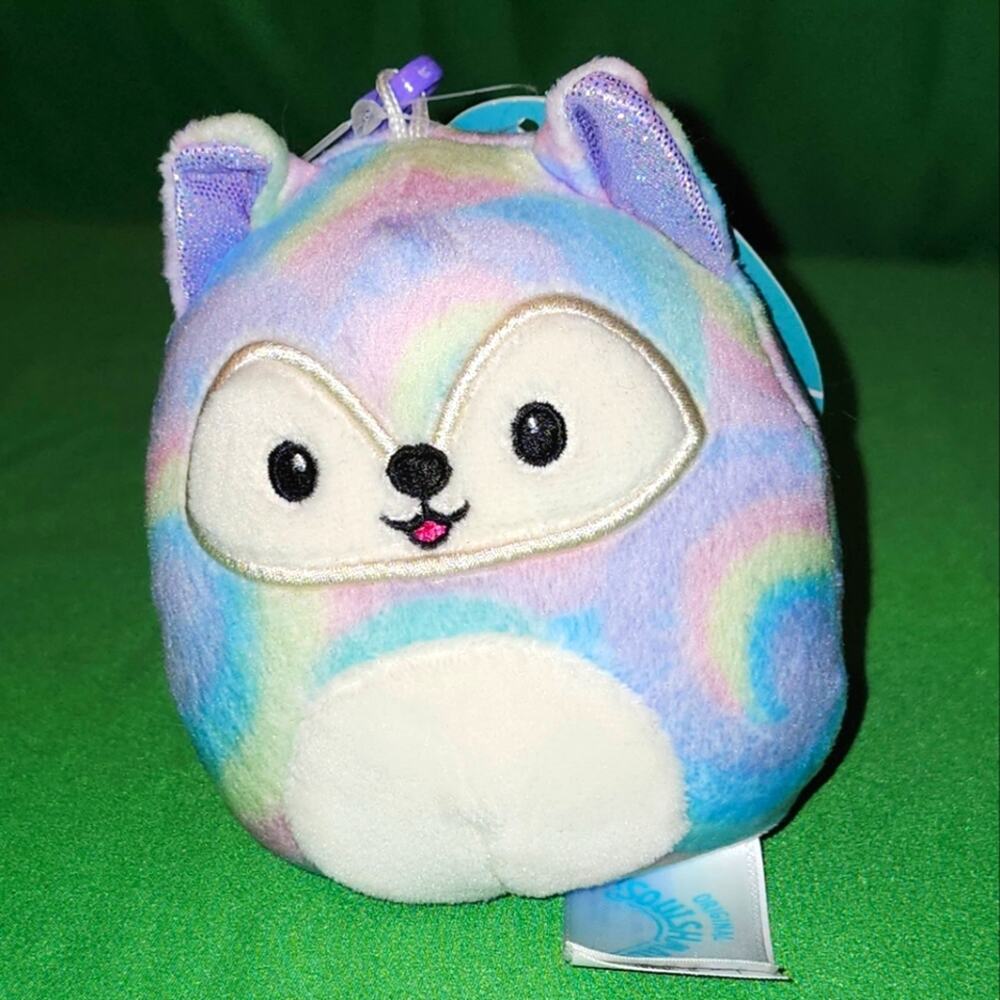NWT Felexine the Fox Squishmallow Clip 2022 โข Plush Keychain Pastel Rainbow